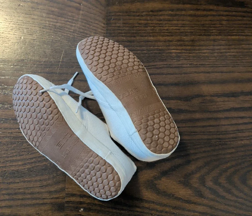 Kids White Canvas Lace-Up Sneakers and Blue Slide Sandals